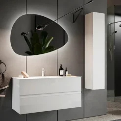 Mobile bagno sospeso 60cm con lavabo 2 cassetti bianco lucido Moon