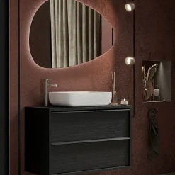 Mobile bagno sospeso 92cm con lavabo e specchio nero frassinato Absolut