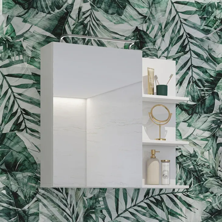 Mobile bagno sospeso 78cm con specchio e colonna bianco lucido nero Linda