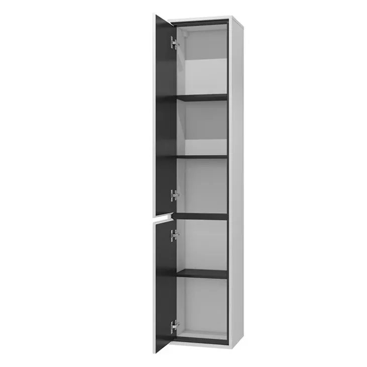 Mobile bagno sospeso 78cm con specchio e colonna bianco lucido nero Linda