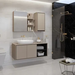 Mobile bagno sospeso 120cm con specchio tortora nero Linda