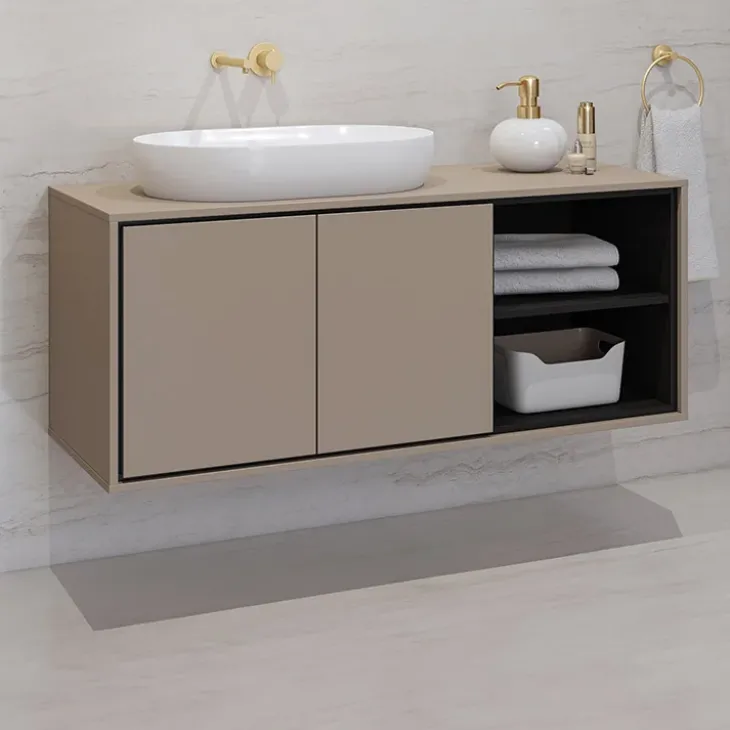Mobile bagno sospeso 120cm con specchio tortora nero Linda