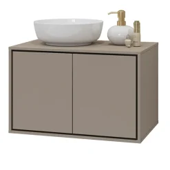 Mobile bagno sospeso 78cm con specchio e colonna tortora nero Linda