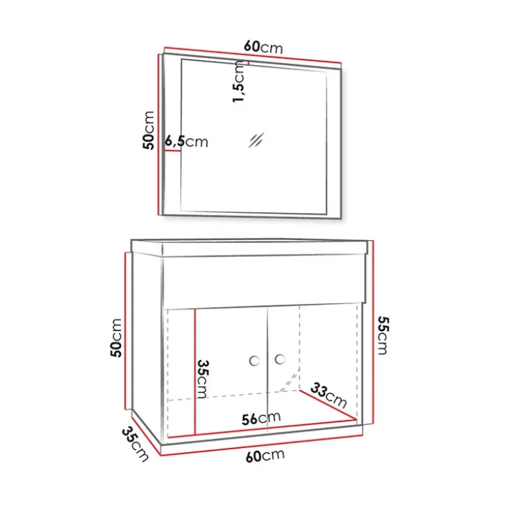 Mobile bagno sospeso 60cm con specchio serigrafato bianco Ischia 5