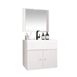 Mobile bagno sospeso 60cm con specchio serigrafato bianco Ischia 5