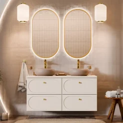 Mobile bagno sospeso 120cm fresato 4 cassetti beige Sand