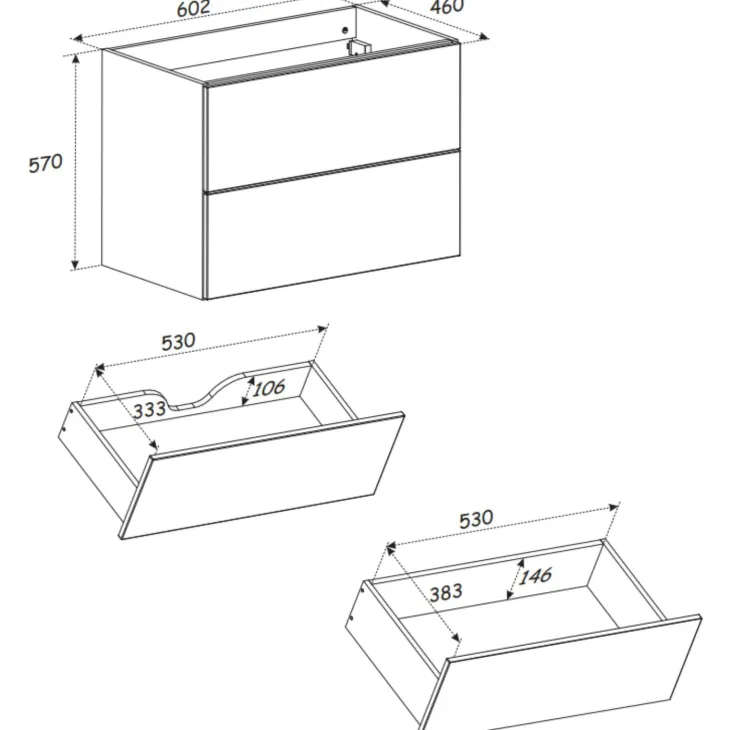 Mobile bagno sospeso 60cm fresato 2 cassetti beige Sand