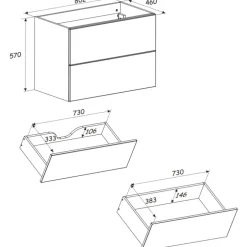 Mobile bagno sospeso 80cm fresato 2 cassetti beige Sand