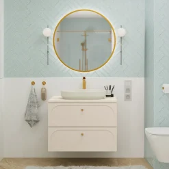 Mobile bagno sospeso 80cm fresato 2 cassetti beige Sand
