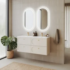 Mobile bagno sospeso fresato 120cm con lavabo 4 cassetti beige Sand