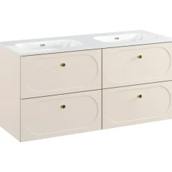 Mobile bagno sospeso fresato 120cm con lavabo 4 cassetti beige Sand