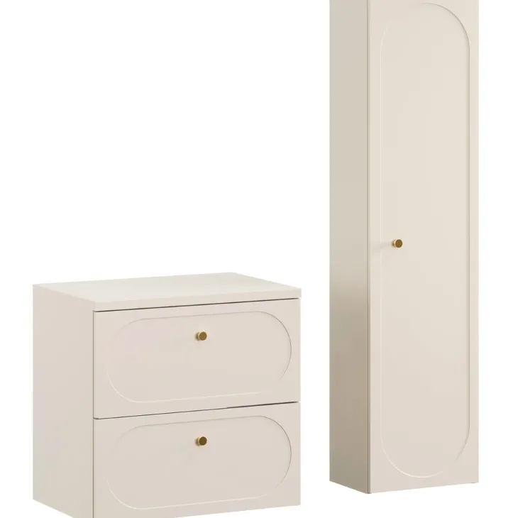 Mobile bagno sospeso fresato 60cm con colonna beige Sand