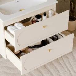 Mobile bagno sospeso fresato 60cm con lavabo 2 cassetti beige Sand