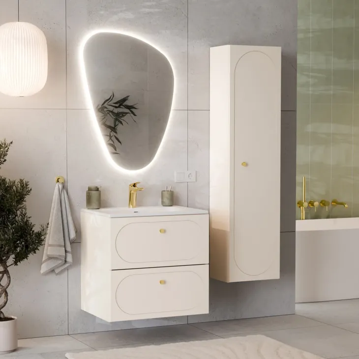 Mobile bagno sospeso fresato 60cm con lavabo 2 cassetti beige Sand