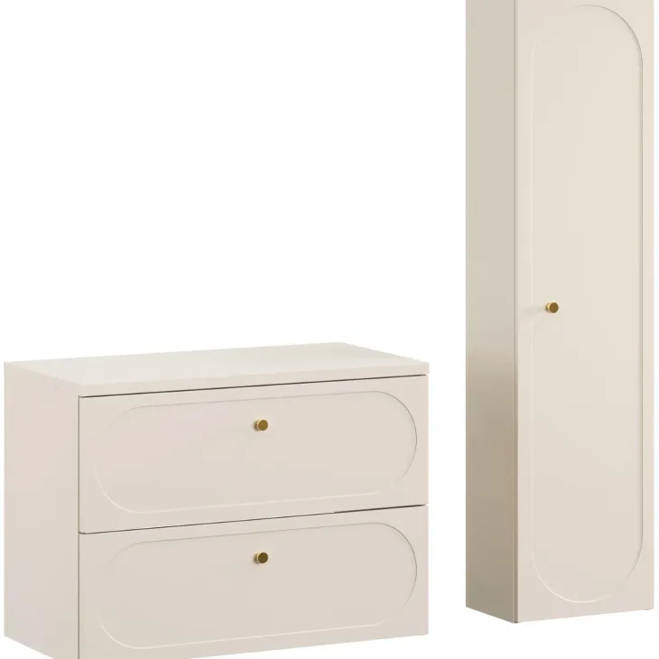 Mobile bagno sospeso fresato 80cm con colonna beige Sand