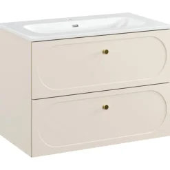 Mobile bagno sospeso fresato 80cm con lavabo 2 cassetti beige Sand