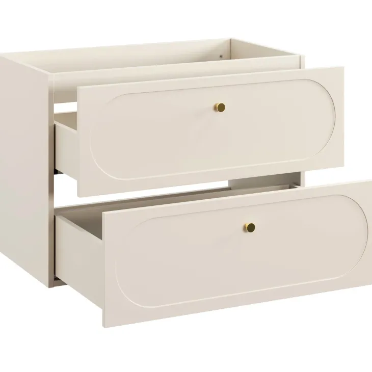 Mobile bagno sospeso fresato 80cm con lavabo 2 cassetti beige Sand
