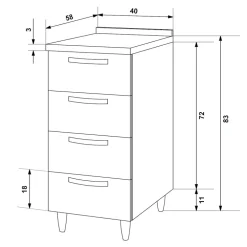 Mobile base cucina 40x86h cm 4 cassetti rovere olmo Talise
