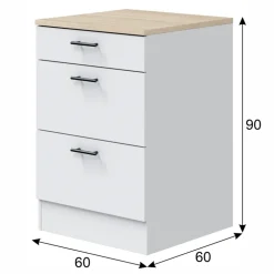 Mobile base multiuso 60x90h cm componibile 3 cassetti bianco lucido rovere Kimera