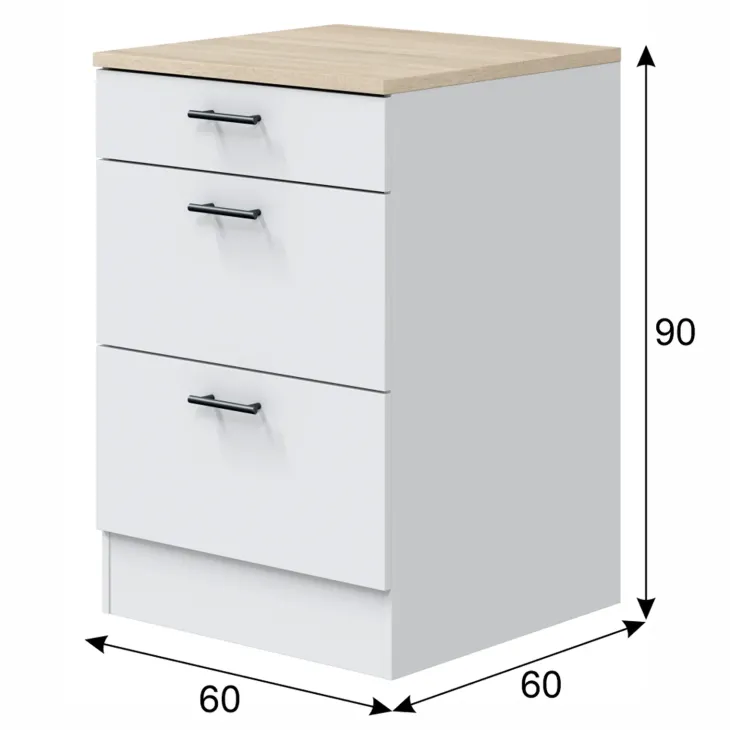 Mobile base multiuso 60x90h cm componibile 3 cassetti bianco lucido rovere Kimera