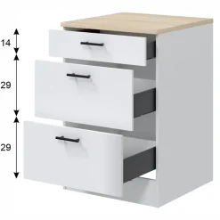 Mobile base multiuso 60x90h cm componibile 3 cassetti bianco lucido rovere Kimera