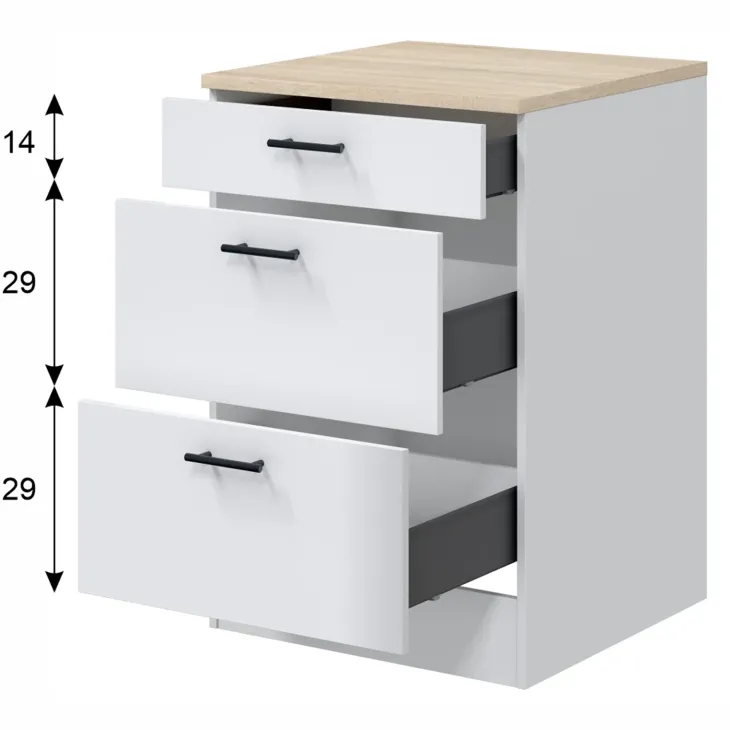 Mobile base multiuso 60x90h cm componibile 3 cassetti bianco lucido rovere Kimera