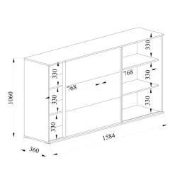 Mobile basso ufficio 159x106h cm anta scorrevole rovere antracite lucido Time W