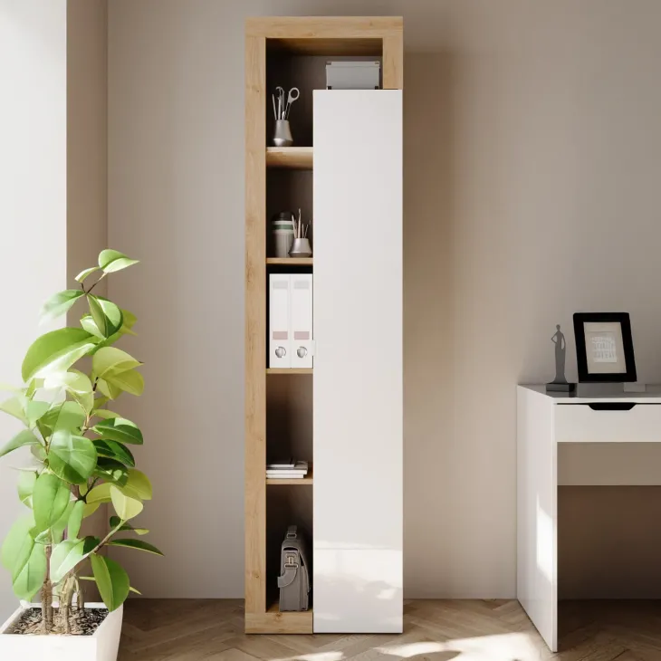 Mobile colonna multiuso 50x189h cm bianco lucido rovere Invictus