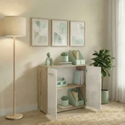 Mobile contenitore multiuso 80x72h cm 2 ante rovere bianco lucido Time A