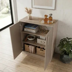 Mobile contenitore multiuso 80x91h cm 2 ante rovere scuro marrone Ginger