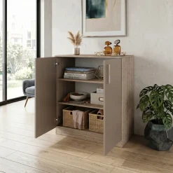 Mobile contenitore multiuso 80x91h cm 2 ante rovere scuro marrone Ginger