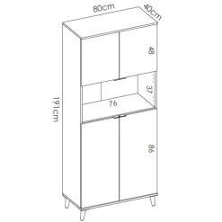 Mobile cucina 80x191h cm 4 ante bianco opaco rovere naturale Penny
