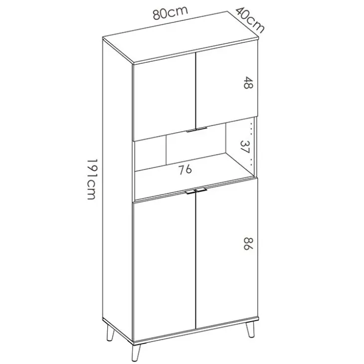 Mobile cucina 80x191h cm 4 ante bianco opaco rovere naturale Penny