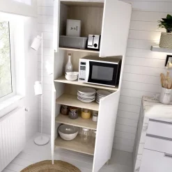 Mobile cucina 80x191h cm 4 ante bianco opaco rovere naturale Penny