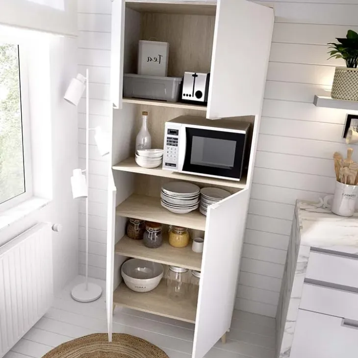 Mobile cucina 80x191h cm 4 ante bianco opaco rovere naturale Penny