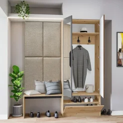 Mobile ingresso reversibile 160x202h cm con specchio scarpiera rovere chiaro Canada