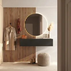 Mobile ingresso sospeso consolle 207x240h cm pannello cannettato ossido rovere chiaro Sunset Decor 1006