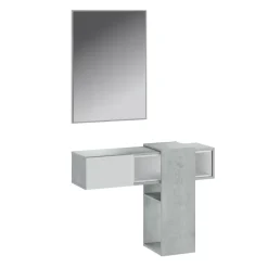 Mobile ingresso sospeso 100x185h cm con specchio bianco cemento Rich Gihome®
