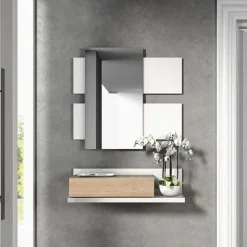 Mobile ingresso sospeso 75x140h cm con specchio bianco rovere Amy Gihome®