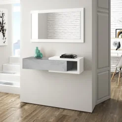 Mobile ingresso sospeso 95x99h cm consolle con specchio bianco cemento Mercury