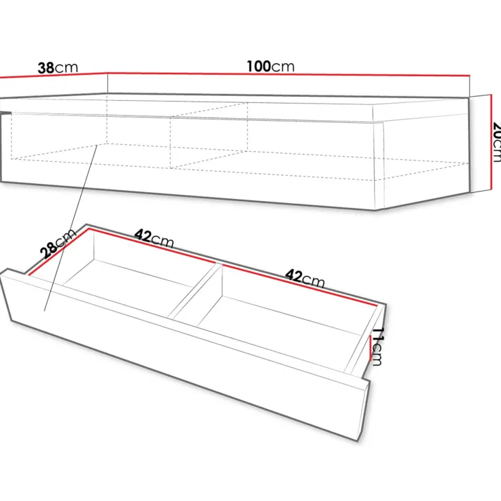 Mobile ingresso sospeso 100x20h cm con cassetto bianco Magnolia