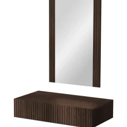 Mobile ingresso sospeso 80x97h h cm 1 cassetto con specchio noce cannettato Gabiot