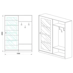 Mobile ingresso 150x200h cm anta scorrevole e specchio rovere naturale Sajama