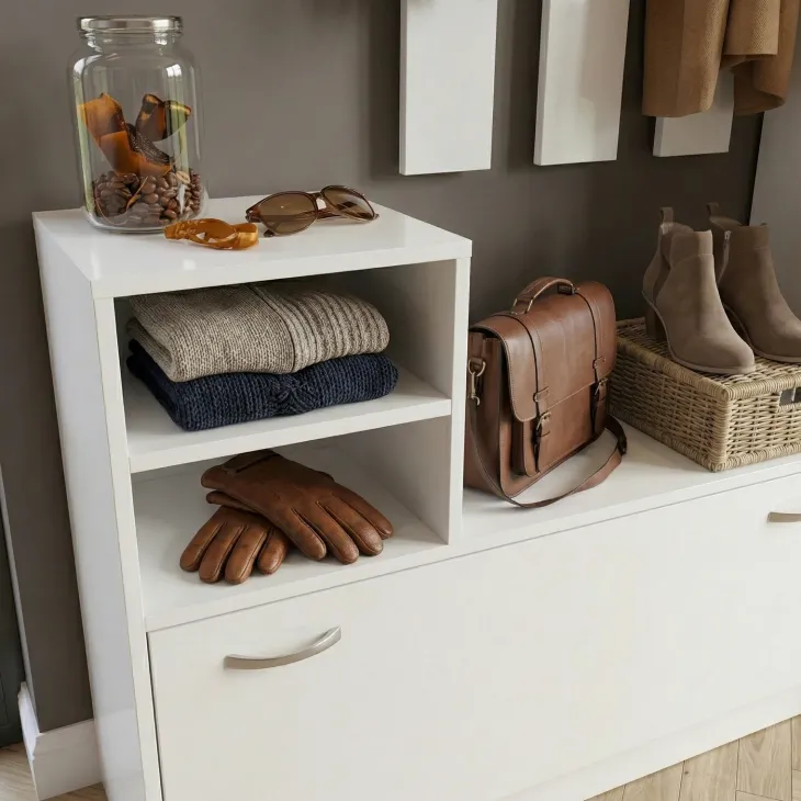 Mobile ingresso 155x190h cm appendiabiti scarpiera con specchio bianco lucido Atlanta