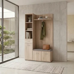 Mobile ingresso 90x203h cm con appendiabiti rovere sonoma California 1 Gihome®