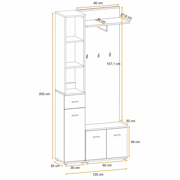 Mobile ingresso 90x203h cm con appendiabiti rovere sonoma California 1 Gihome®