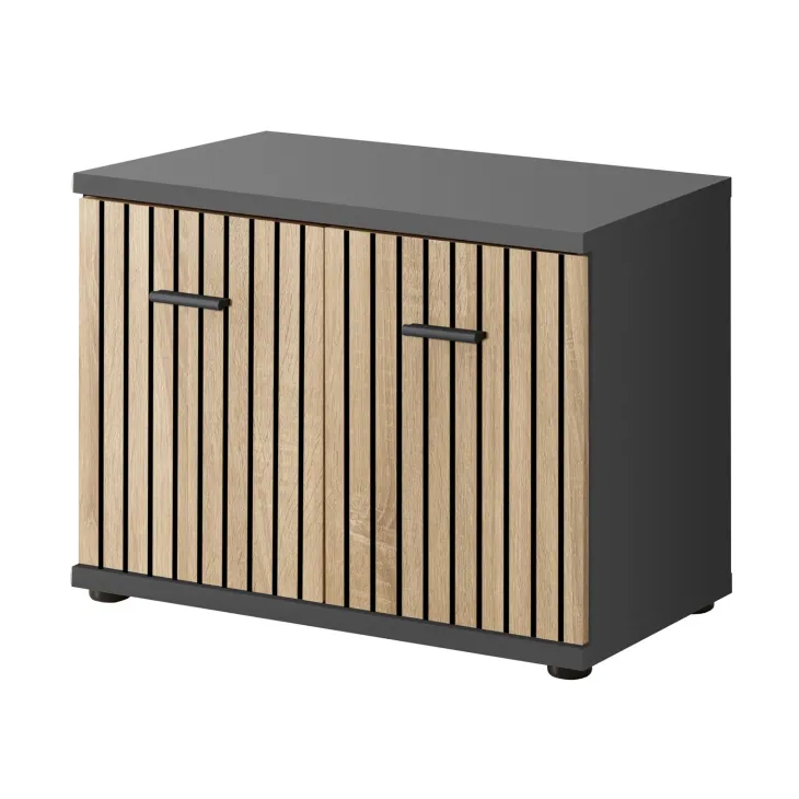 Mobile ingresso 90x203h cm con appendiabiti rovere rustico antracite stampa a righe California 1 Gihome®