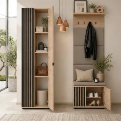 Mobile ingresso 150x202h cm con appendiabiti cannettatto rovere nero Berlino