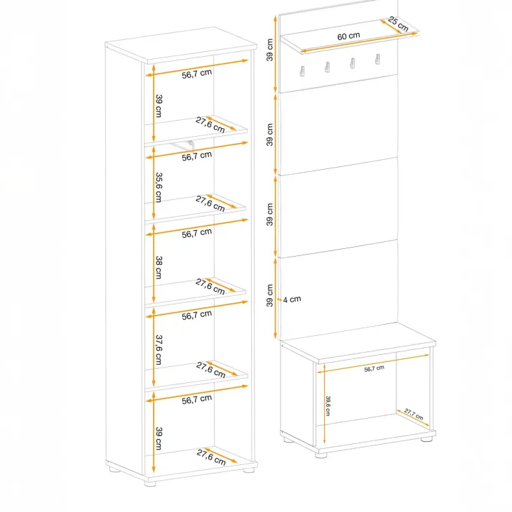 Mobile ingresso 150x202h cm con appendiabiti cannettatto rovere nero Berlino