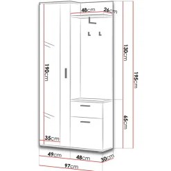Mobile ingresso 97x195h cm con attaccapanni e specchio sonoma bianco Zefira